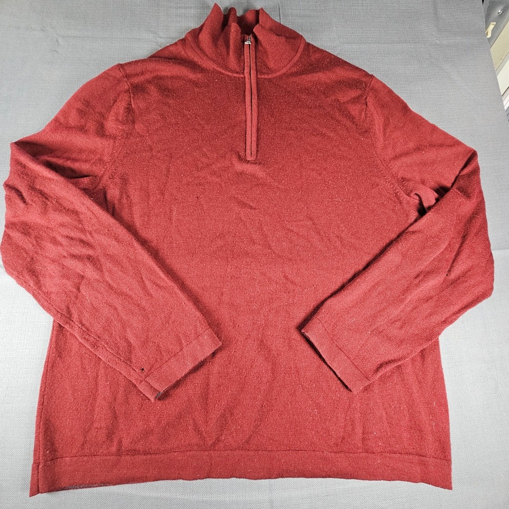 Banana Republic Extra Fine Merino Wool Red 1/4 Zip Pullover Sweater (3 sm holes)